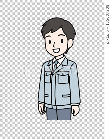 笑顔で微笑む作業服の技術職の男性のイラスト素材 笑顔で微笑む作業服の技術職の男性のイラスト素材 135607208