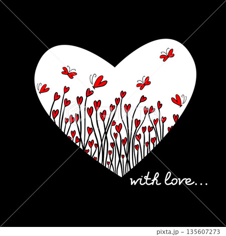 Flowers of the heart. Happy Valentine's Day postcard. Hand drawn. Not AI, vector illustration. Flowers of the heart. Happy Valentine's Day postcard. Hand drawn. Not AI, vector illustration. 135607273