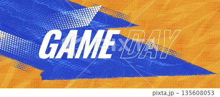 Modern and Energetic Sport Background with Blue Brush Strokes and Halftone Patterns. Sport Banner or Poster Design 135608053