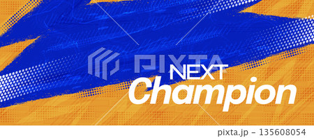 Blue and Orange Grunge Background with Halftone Patterns. Abstract Background for Sport, Game, or Match Banner and Poster Design Blue and Orange Grunge Background with Halftone Patterns. Abstract Background for Sport, Game, or Match Banner and Poster Design 135608054