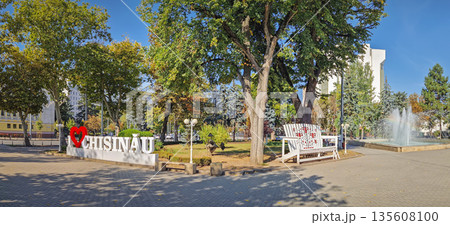 Chisinau, Moldova - September 24, 2025 I Love Chisinau sign in a square near the Presidential Palace of Moldova visible in the background Chisinau, Moldova - September 24, 2025 I Love Chisinau sign in a square near the Presidential Palace of Moldova visible in the background 135608100