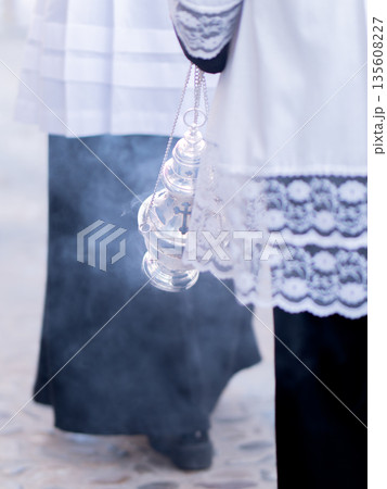 Botafumeiro in an Holy Week procession in Spain Botafumeiro in an Holy Week procession in Spain 135608227