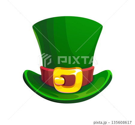 St Patrick day leprechaun hat for Irish holiday, cartoon vector symbol. Happy Saint Patrick day festival and Ireland national holiday symbol of leprechaun cylinder or magic top hat with golden buckle St Patrick day leprechaun hat for Irish holiday, cartoon vector symbol. Happy Saint Patrick day festival and Ireland national holiday symbol of leprechaun cylinder or magic top hat with golden buckle 135608617