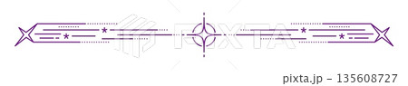 Outer space shooting star and astronomy line divider. Astronomy separator, space exploration vector divider. Galaxy outer space discovery underline spacer with shining star, flying comet or meteor 135608727