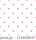 Seamless Pattern of small pink Hearts. Watercolor illustration of a symbol of Love. Hand drawn vintage sketch on a white isolated Background. Water color painting. Ideal for prints on paper or fabric 135608937