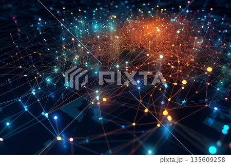 Complex data network technology web visualization illustration background Complex data network technology web visualization illustration background 135609258
