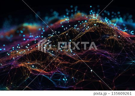 Complex data network technology web visualization illustration background Complex data network technology web visualization illustration background 135609261