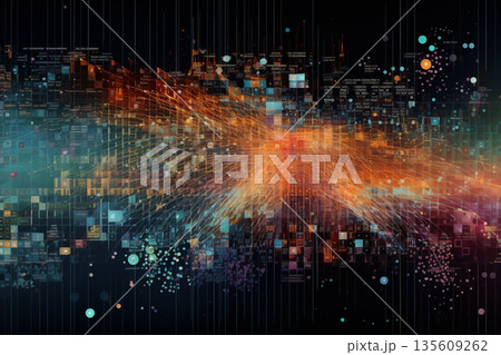 Complex data network technology web visualization illustration background Complex data network technology web visualization illustration background 135609262