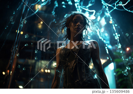 Futuristic and minimalist woman fashion portrait 135609486