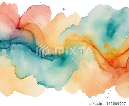 hand drawn abstract blurred colorful watercolor stain on transparent background 135609497