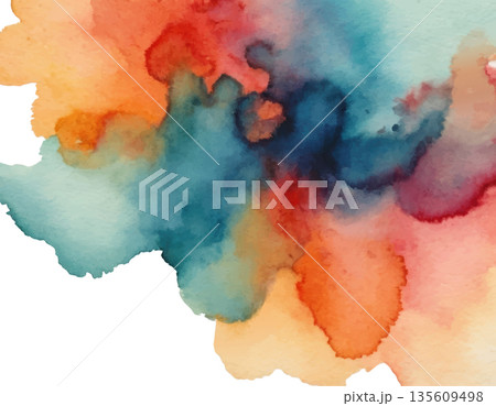 hand drawn abstract blurred colorful watercolor stain on transparent background 135609498