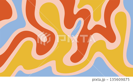 An abstract background in retro psychedelic 70s style with dynamic wavy lines and curves in vintage tones. An abstract background in retro psychedelic 70s style with dynamic wavy lines and curves in vintage tones. 135609875