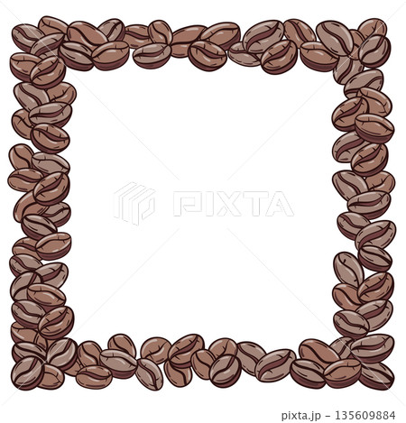 A doodle sketch of a square border made of roasted coffee beans. A doodle sketch of a square border made of roasted coffee beans. 135609884