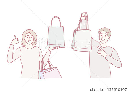 Happy shopping and discounts concept. Happy shopping and discounts concept. 135610107