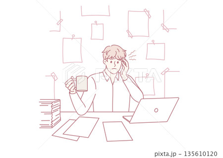 Office job and headache concept. 135610120