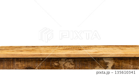 Top view of old table boards. wood texture with copy space isolated on white background Top view of old table boards. wood texture with copy space isolated on white background 135610341