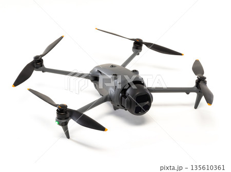 Modern drone with triple cameras isolated on white background 135610361