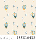 Seamless pattern with hot air balloons and balloons. Childish wallpaper air balloons and Hot air Balloon. Watercolor illustration of floating balloons for kids goods, kids wallpaper, wrapping paper 135610432