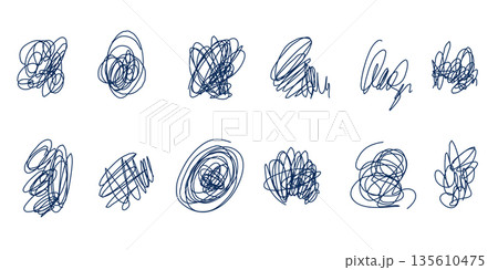 Abstract Tangled Scribble Shapes Set. Messy Pen Scratch. 135610475