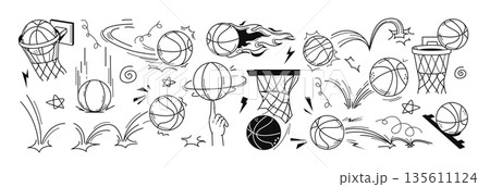 Hand drawn sports balls motion doodles 135611124