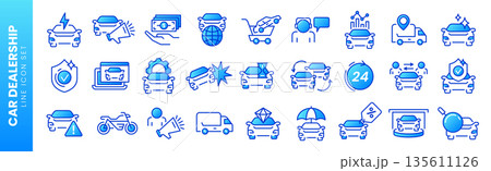 Auto sale dealership thin line icons, automotive industry linear symbols Auto sale dealership thin line icons, automotive industry linear symbols 135611126