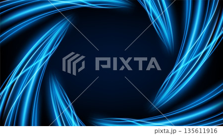 Blue Twirl Light Circle Effect Frame on Dark Background, Vector Illustration 135611916