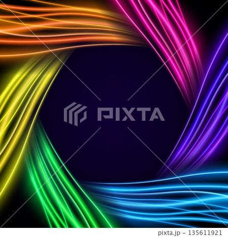 Colorful Twirl Light Circle Effect Frame on Dark Background, Vector Illustration 135611921