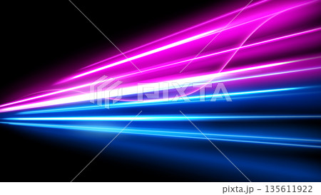 Pink Blue Light Trails, Long Time Exposure Motion Blur Effect, Vector Illustration 135611922
