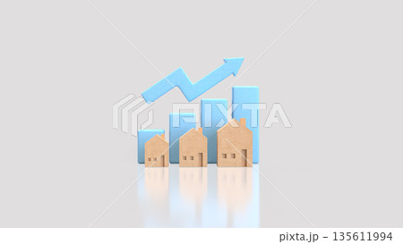 Real Estate Market Growth Concept with Rising Property Value Chart 3d render. 135611994