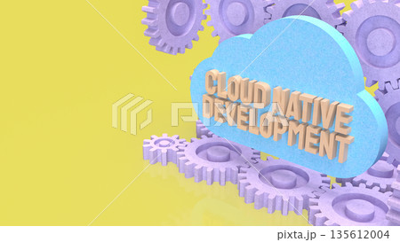 Cloud Native Development Workflow with Automation Gears Concept 3d render. Cloud Native Development Workflow with Automation Gears Concept 3d render. 135612004