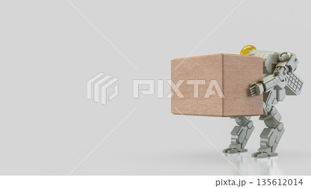 Industrial Robot Carrying Heavy Box Automation Concept Illustration 3d render. Industrial Robot Carrying Heavy Box Automation Concept Illustration 3d render. 135612014