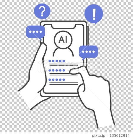 AIとチャットをして疑問を解決したり、新たな発見をするスマートフォンのイラスト AIとチャットをして疑問を解決したり、新たな発見をするスマートフォンのイラスト 135612914