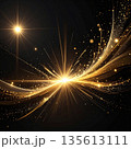黒に輝くゴールドの光が放射する抽象エネルギー背景 135613111