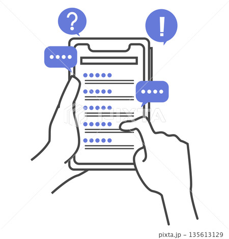 インターネットで検索し、疑問や発見、解決策や知恵を得るスマートフォンイラスト 135613129