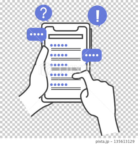 インターネットで検索し、疑問や発見、解決策や知恵を得るスマートフォンイラスト 135613129