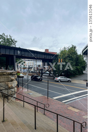 A street scene with a bridge over a road. Main Street Station, Richmond. Virginia 135613146