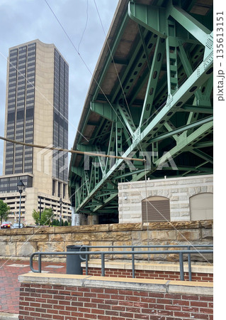 A bridge over a river with a tall building in the background. Main Street Station, Richmond. Virginia A bridge over a river with a tall building in the background. Main Street Station, Richmond. Virginia 135613151