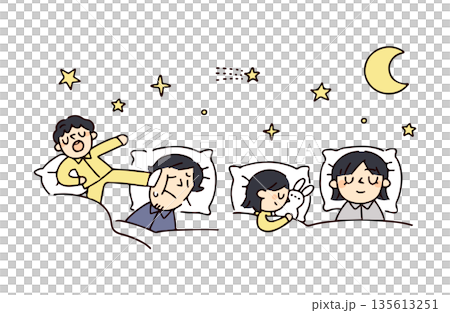 寝る4人家族のイラスト 135613251