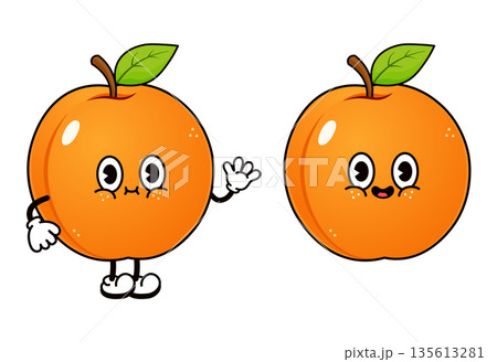 Cartoon apricot character waving and smiling mascots 135613281
