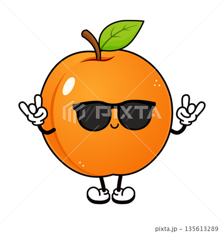 Apricot character wearing sunglasses making rock sign Apricot character wearing sunglasses making rock sign 135613289