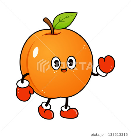 Cute apricot fruit wearing boxing gloves mascot Cute apricot fruit wearing boxing gloves mascot 135613316