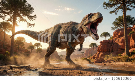 ティラノサウルスを凌ぐ巨体、白亜紀南米の王者ギガノトサウルスの咆哮と迫力ある復元図 ティラノサウルスを凌ぐ巨体、白亜紀南米の王者ギガノトサウルスの咆哮と迫力ある復元図 135613360