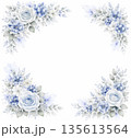 水彩風 青い花のフレーム　やさしいパステルカラーの背景コピースペース 135613564