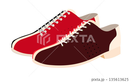 Bowling sneaker shoe flat pair. Comfortable casual footwear for family fun, weekend activity, modern wardrobe, man woman 135613625