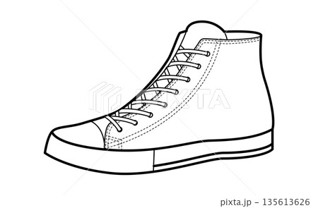 High top canvas sneakers shoe single sketch. Tall lace footwear for urban outfit, denim look, creative wardrobe for man High top canvas sneakers shoe single sketch. Tall lace footwear for urban outfit, denim look, creative wardrobe for man 135613626