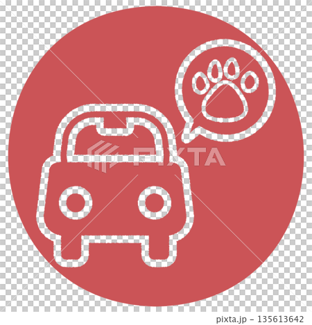 かわいい「車内に犬がいます」のイラスト レッド かわいい「車内に犬がいます」のイラスト レッド 135613642
