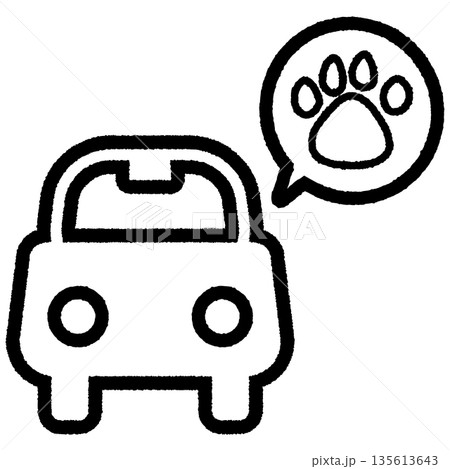 かわいい「車内に犬がいます」のイラスト 線画 かわいい「車内に犬がいます」のイラスト 線画 135613643
