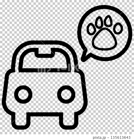 かわいい「車内に犬がいます」のイラスト 線画 かわいい「車内に犬がいます」のイラスト 線画 135613643