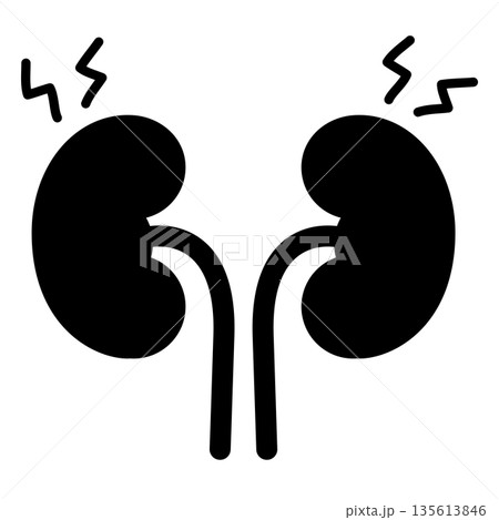 腎炎・結石・腎不全・医療・不調を表現する腎臓の痛みアイコン・内臓疾患や健康被害・健康診断や医学系 135613846