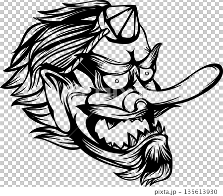 時尚的天狗面具部落藝術風格標誌 135613930